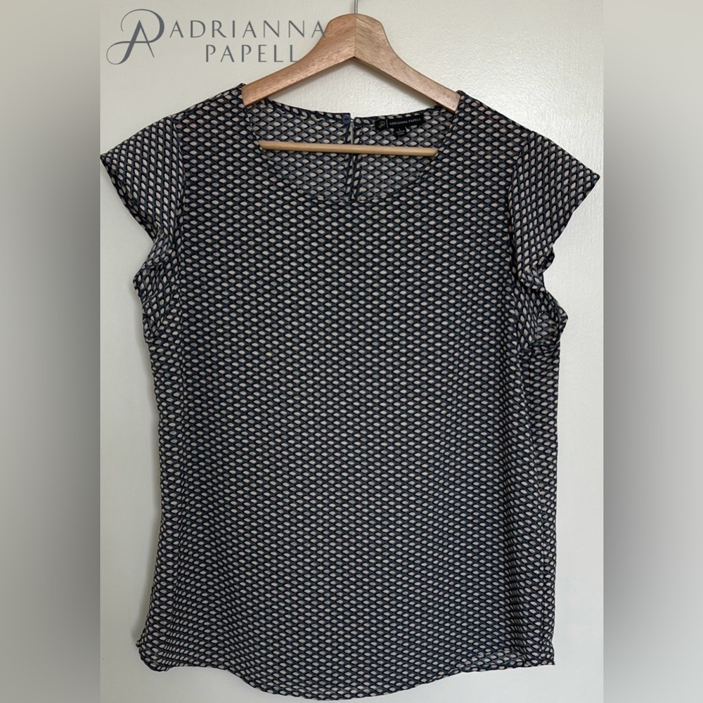 ADRIANNA PAPELL  Ruffled Sleeves Women’s Top/Blouse Grey and Tan Size: Large - Picture 16 of 16